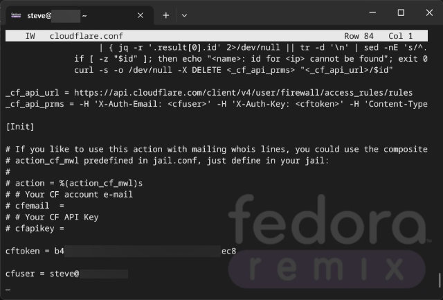 Using Fail2Ban and Cloudflare to Protect WordPress Site 5 Edit cloudflare.conf in the terminal